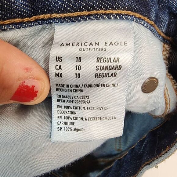 American Eagle Size 10 Women's 90's Boyfriend Distressed Denim Blue Jeans Dark W - Picture 7 of 7